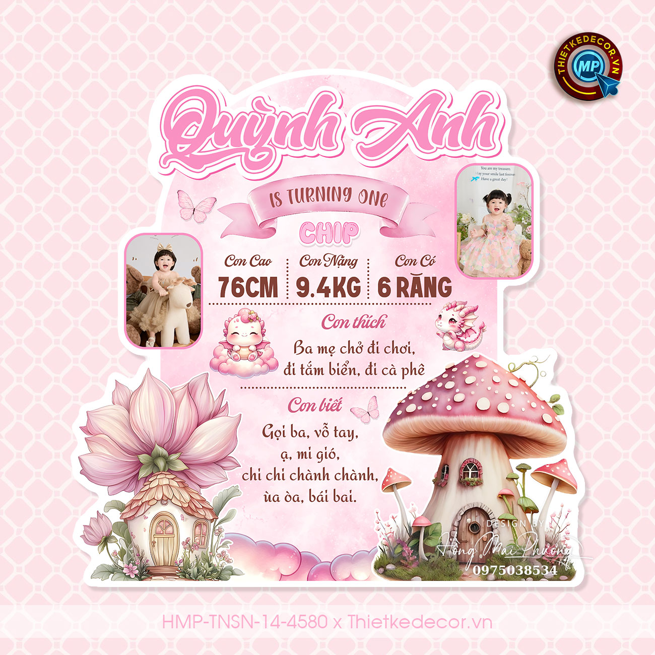 Bảng Welcome sinh nhật bé gái tone hồng tuổi rồng xinh cute